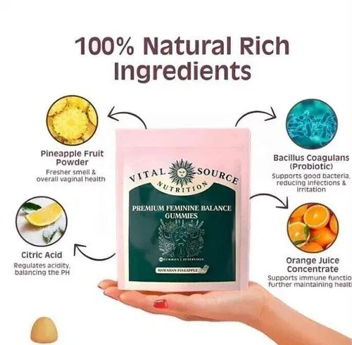 Trendzoy Health & Wellness Default Vital Source Nutrition-Feminine Balance Gummies - Hawaiian Pineapple 60 Gummies