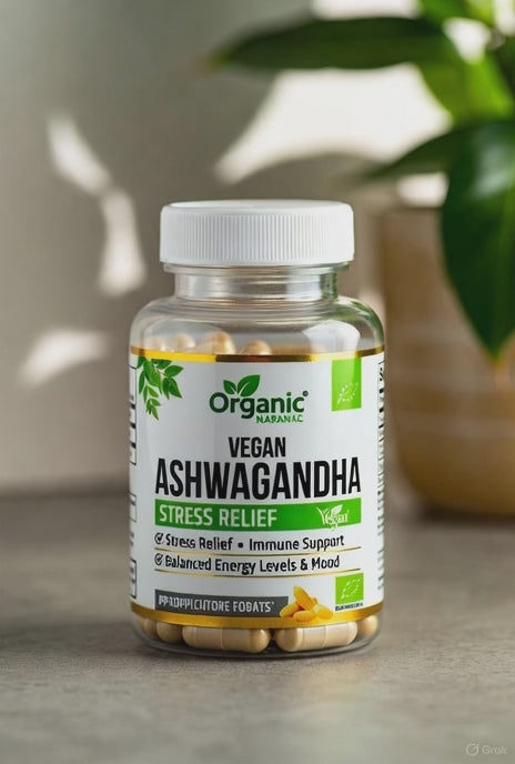 Organic Ashwagandha Capsules - Stress Relief &amp; Immune Support (60 Count)