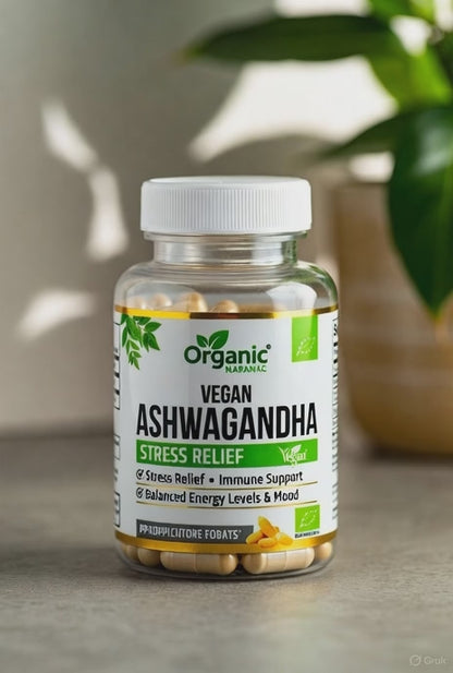 Organic Ashwagandha Capsules - Stress Relief &amp; Immune Support (60 Count)