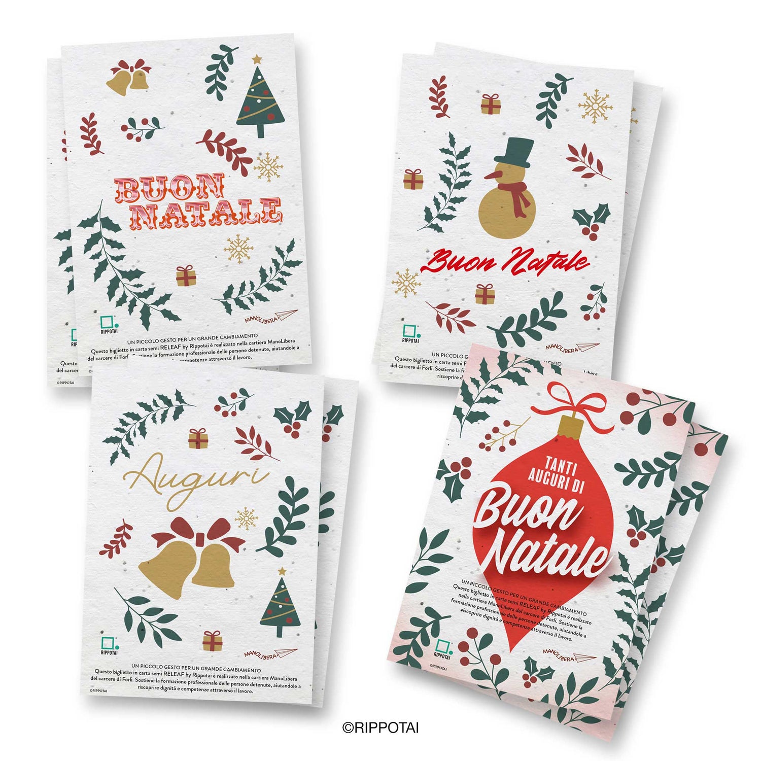 Rippotai Biglietti Auguri Biglietto 98x140 mm Biglietti Natalizi in Carta Semi - Regalo Solidale per un Pianeta Sostenibile
