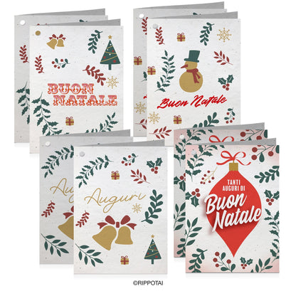 Rippotai Biglietti Auguri Chiudi pacco 70x98 mm Biglietti Natalizi in Carta Semi - Regalo Solidale per un Pianeta Sostenibile