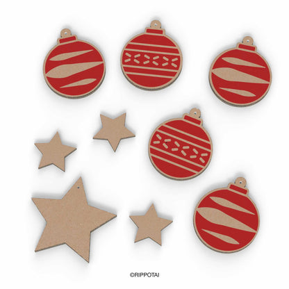 Rippotai Ornamenti natalizi Decorazioni per vetrine natalizie in cartone – Palline e Stelle (set da 9)
