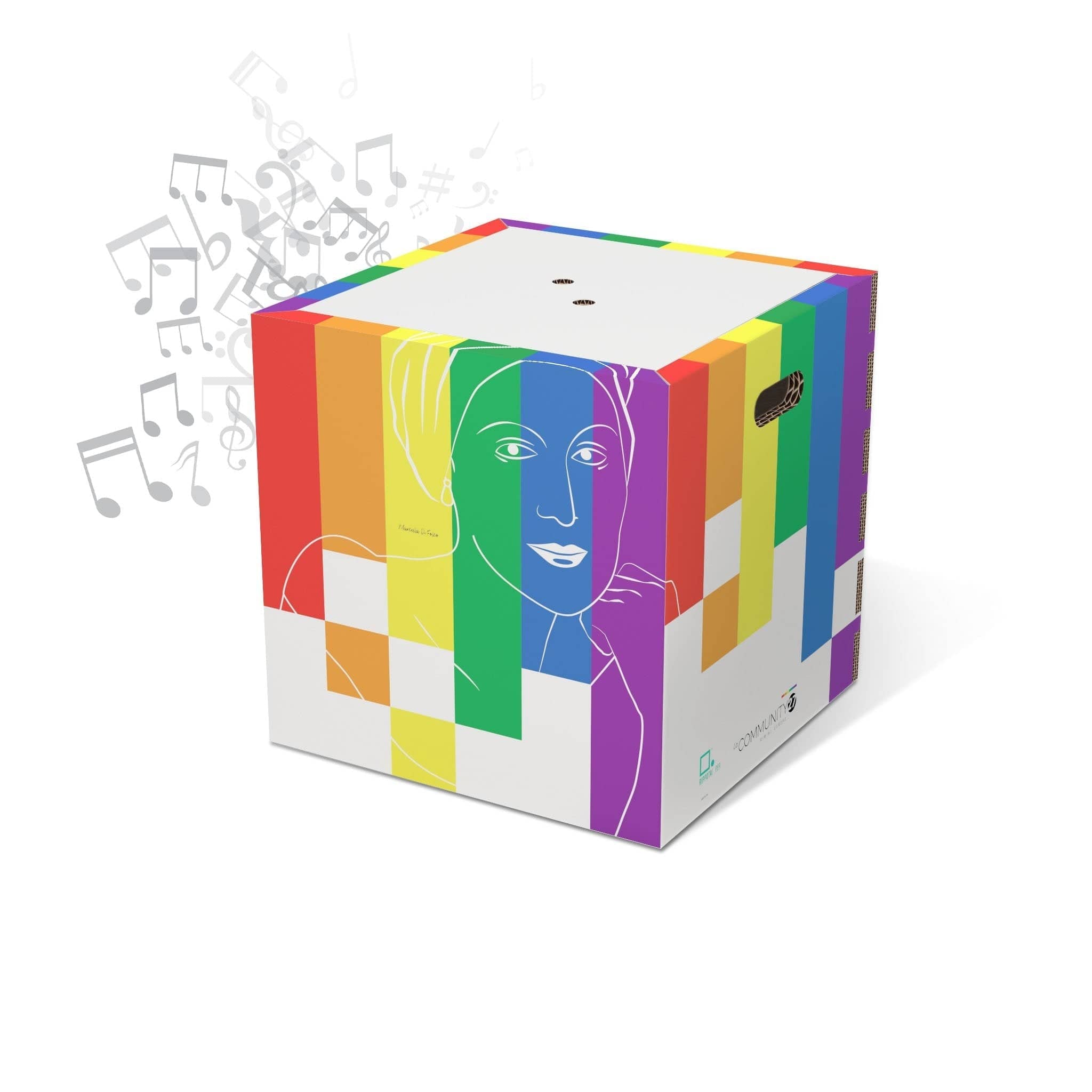 Rippotai Pouf musicale Cassa audio design arcobaleno – Soundpotai Pride ispirata a Marcella di Folco