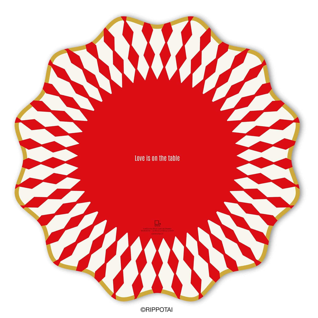 Rippotai Tovagliette Red Gold Sottopiatti Moderni e Sottobicchieri Coordinati 3pz – Collezione &quot;Love is on the Table&quot;