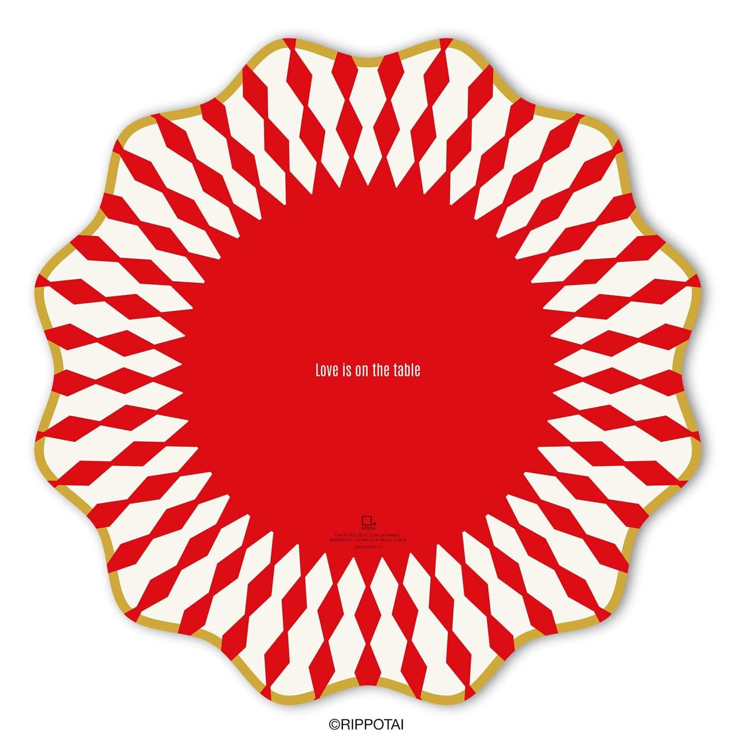 Rippotai Tovagliette Red Gold Sottopiatti Moderni e Sottobicchieri Coordinati 3pz – Collezione &quot;Love is on the Table&quot;