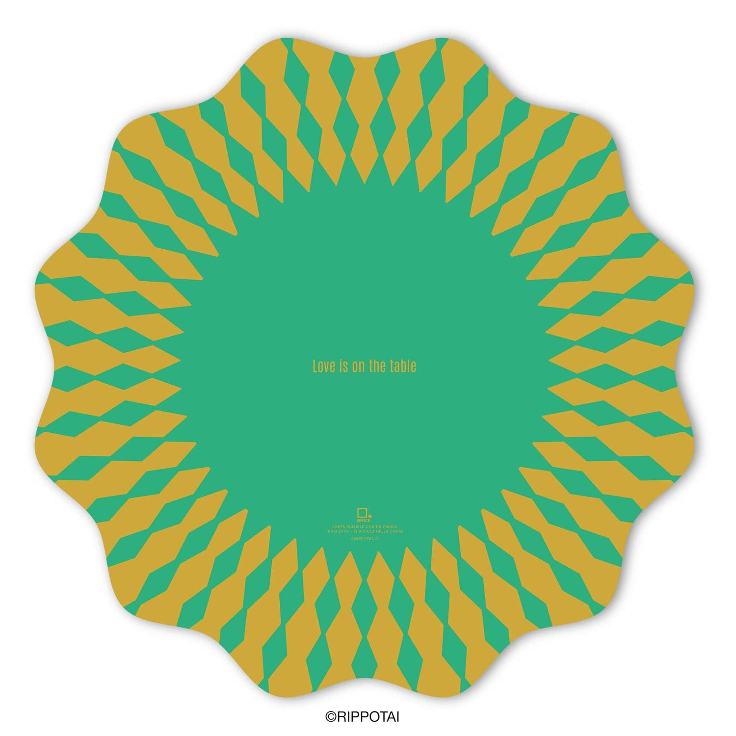 Rippotai Tovagliette Sottopiatti Eleganti Green Sun Geometrici - Set 3 Sottopiatti + 3 Sottobicchieri