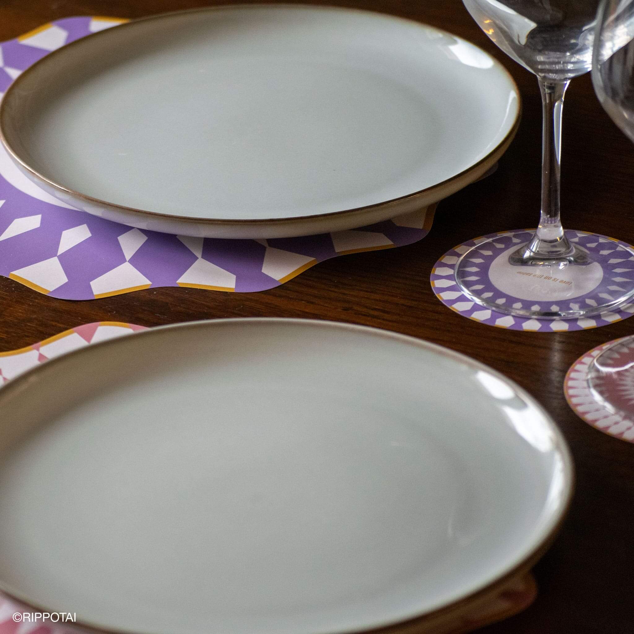 Rippotai Tovagliette Sottopiatti Eleganti Purple Elegant in Carta Pulibile - Set 3 Sottopiatti + 3 Sottobicchieri