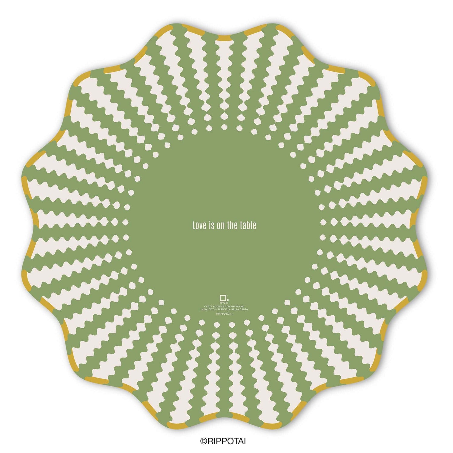 Rippotai Tovagliette Sottopiatti Eleganti Victoria Verde Salvia - Set 3 Sottopiatti + 3 Sottobicchieri