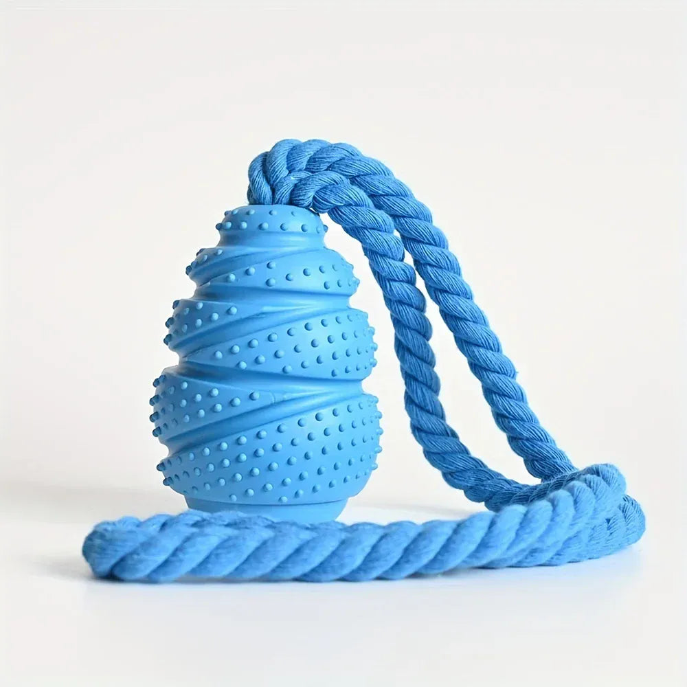 Trendzoy Blue Rope Durable Rubber Dog Chew Toy with Treat Dispenser-Interactive Puzzle Grenade Design for Mental Stimulation &amp; Dental Health
